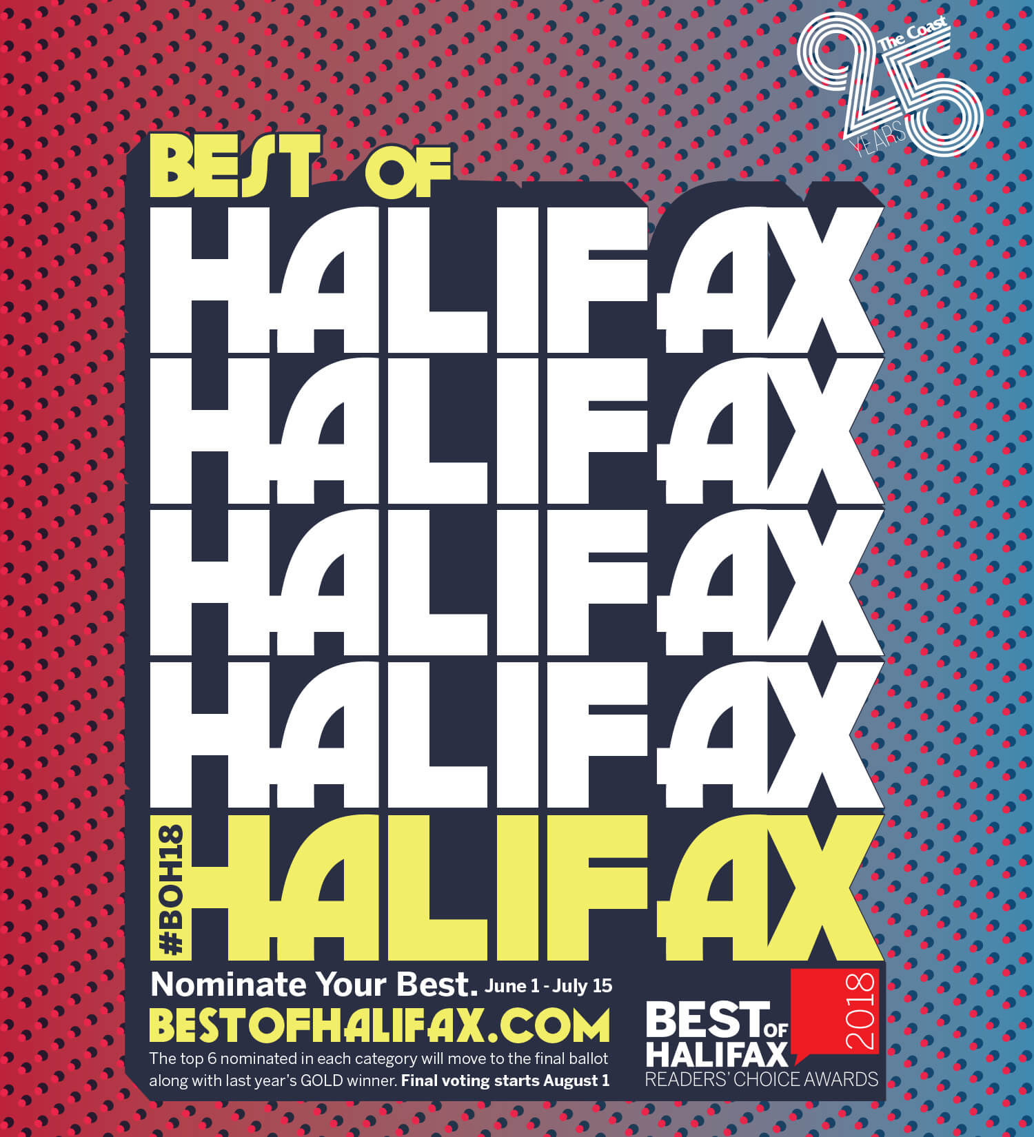 Flashy colours with 70s inspired typography creating a unique poster design for Best of Halifax 2018