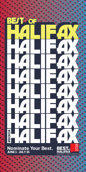 Moving online advertisement of Best of Halifax with moving wavey dotted pattern in the background and the bold typography mimicking neon signage highlighting the advertisements information