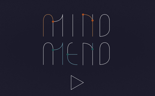 Sleek minimalistic logo for a co-op puzzle game created during a game jam a play button sits below the logo that says Mind Mend