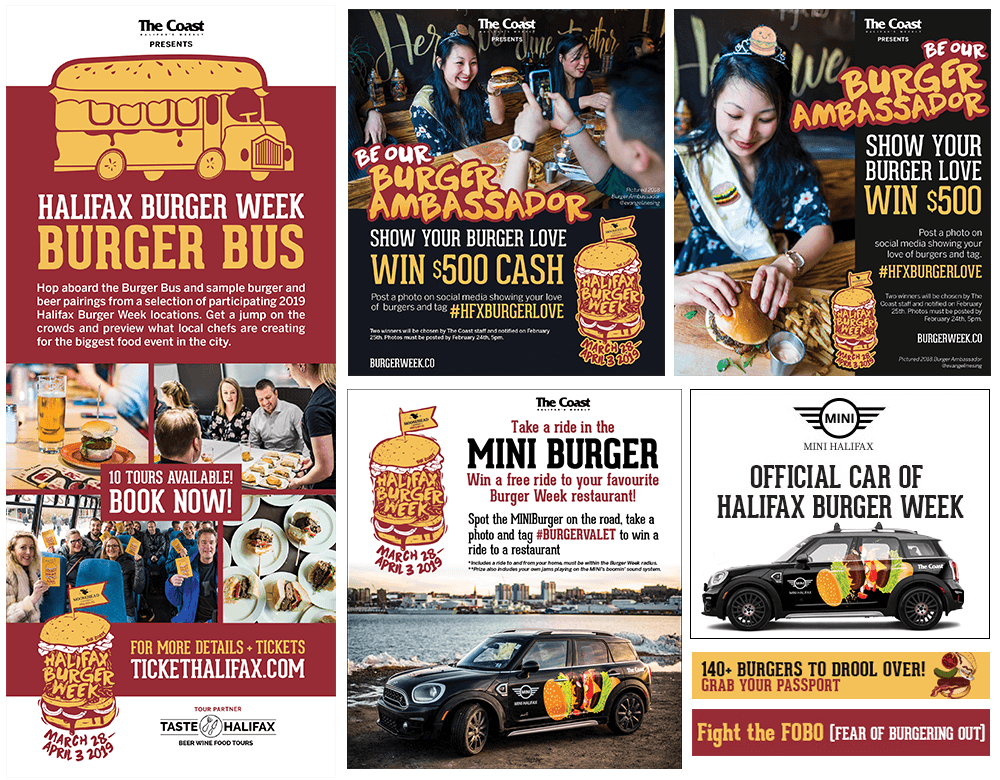 Digital and print advertisement for Halifax Burger Week 2019